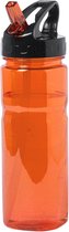 Waterfles/drinkfles/sportfles/bidon - oranje transparant - kunststof - 650 ml - met drinktuit