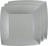Santex feest gebak/taart bordjes vierkant - zilver - 10x stuks - karton - 18 x 18 cm