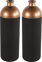 Countryfield Bloemen/Deco vaas - 2x - zwart/koper - glas - 13 x 41 cm