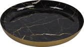 Countryfield Dienblad - Marble look - Metaal - zwart/goud - D30 x 3 cm