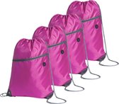 Sport gymtas/rugtas - 4x - roze - 34 x 44 cm - polyester - met rijgkoord en voorvakje