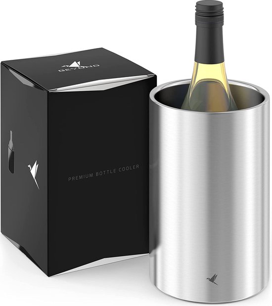 PRIM germany® Wijnkoeler met deksel, champagnekoeler, voor wijn of champagne, roestvrij staal, dubbelwandig, vacuüm geïsoleerd, koude dranken voor uren (roestvrij staal