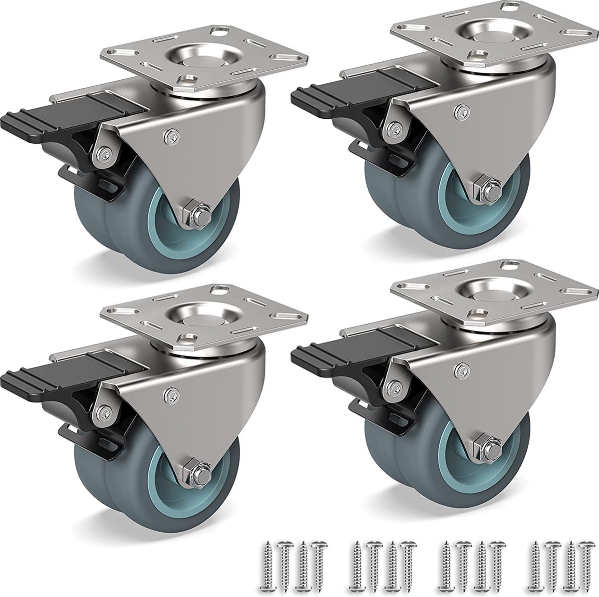 Zwaarlast Zwenkwielen / Trolley Wielen voor Meubels - Rubberen Zware Wielen - Heavy Duty Castors /Transportwielen - 400 kg