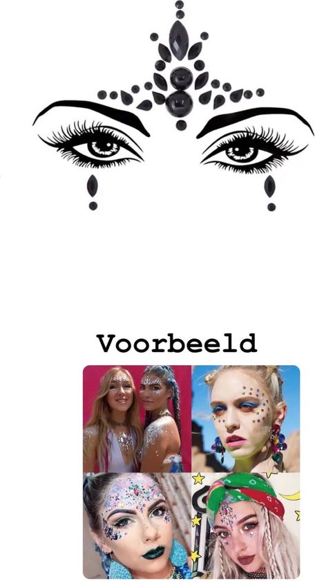 Akyol - Zwarte Gezichtsjuwelen – gezichtsteentjes - gezicht glitters - body glitter – carnaval- plak diamantjes- diamantjes voor gezicht - bohemian feest - bohemian – festival – gezichtsdecoratie – feest – decoratie - glitter body - glitt