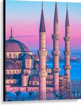 Canvas - Sultan Ahmetmoskee in Istanbul met Roze Blauwe Lucht - 75x100 cm Foto op Canvas Schilderij (Wanddecoratie op Canvas)