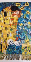 Sjaal schilderij Gustav Klimt de kus met zonnebloemen van dikker materiaal met 2 kanten (1 kant effen)