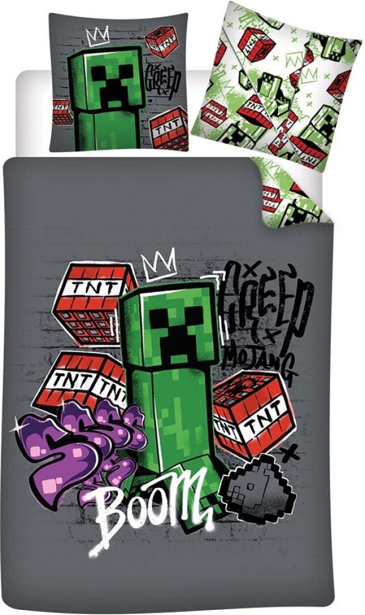 Minecraft Dekbedovertrek Boom! - Eenpersoons - 140 x 200 cm - Polyester