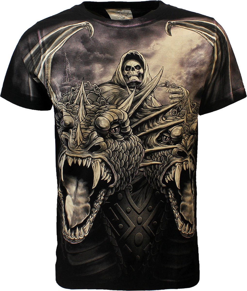 Rock Eagle Biker The Serpent Double Headed Dragon T-Shirt Zwart - Origineel Design - L