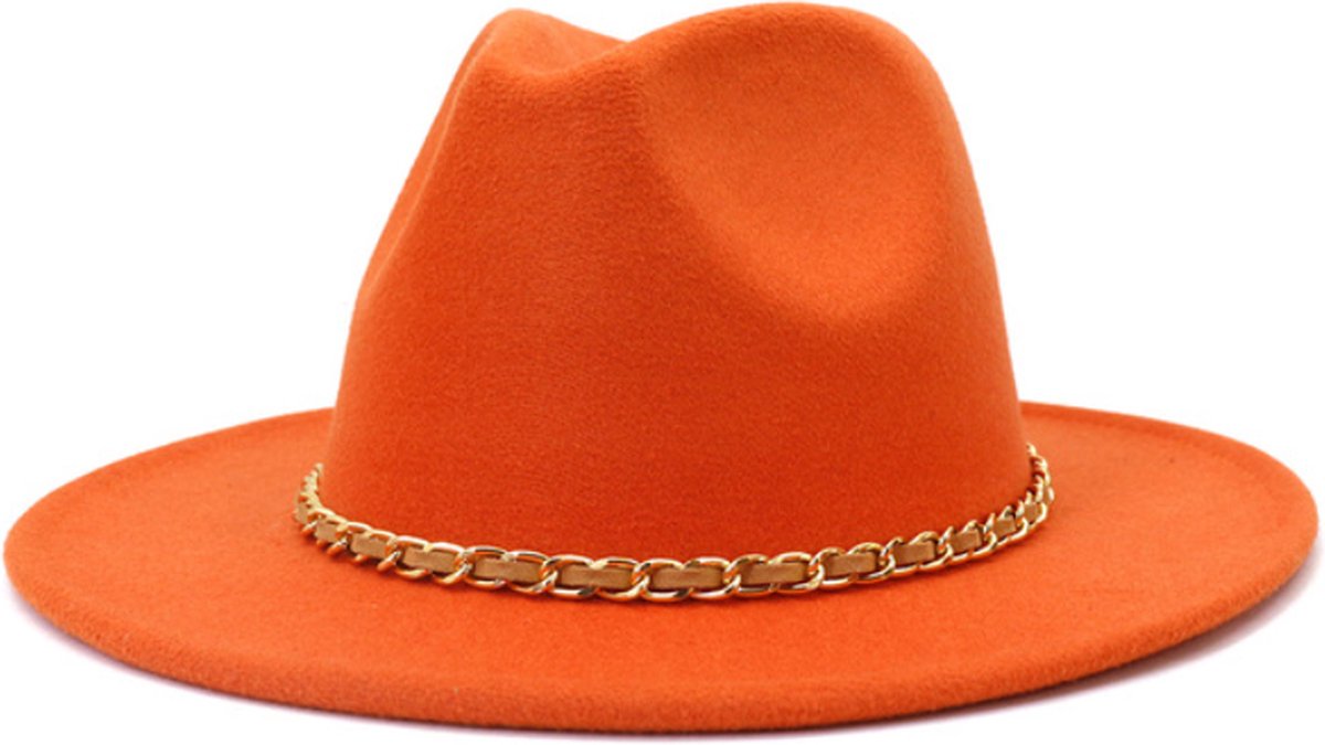 Fedora Hoed - Chain Oranje | Verstelbaar | 56 - 60 cm | Katoen / Polyester | Fashion Favorite