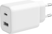 Deltaco Dual Wall Charger - Chargeur avec 1 x USB-C Power Delivery 30W et 1 x USB 30W - Prend en charge la charge ultra Fast Samsung 25W - Wit