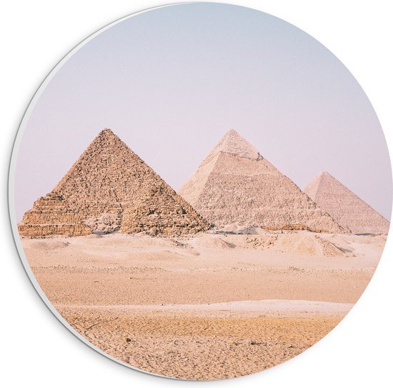 PVC Schuimplaat Muurcirkel - Piramides van Gizeh in de Woestijn - 20x20 cm Foto op Muurcirkel (met ophangsysteem)