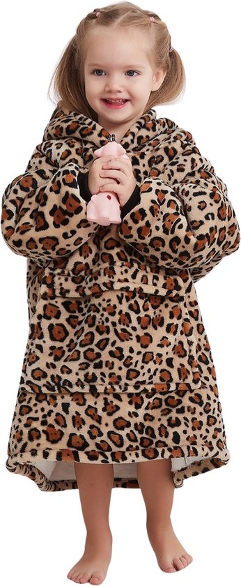 Doudou enfant - pour enfant - doudou enfant - couverture polaire à manches - couverture TV - plaid à manches - taille 104 à 134 (4-8 ans) - léopard
