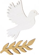 Houten huwelijks ceremony deco klein, witte duifjes met olijftakjes, 10 stuks