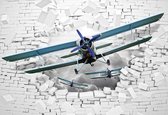 Fotobehang - Vlies Behang - 3D Vliegtuig uit de Stenen Muur - 152,5 x 104 cm