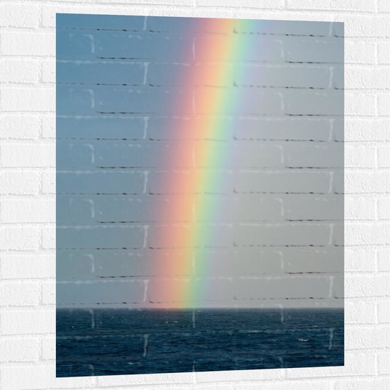 WallClassics - Muursticker - Heldere Regenboog Landend in Zeewater - 75x100 cm Foto op Muursticker