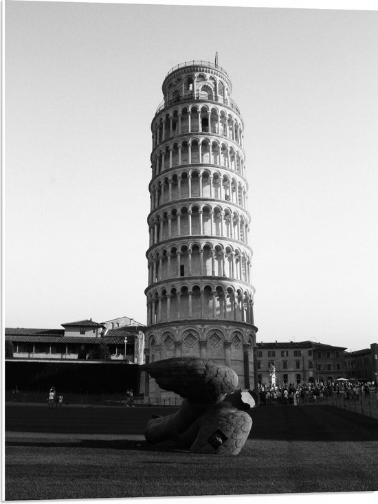 PVC Schuimplaat - Toren van Pisa - Zwart Wit - 60x80 cm Foto op PVC Schuimplaat (Met Ophangsysteem)