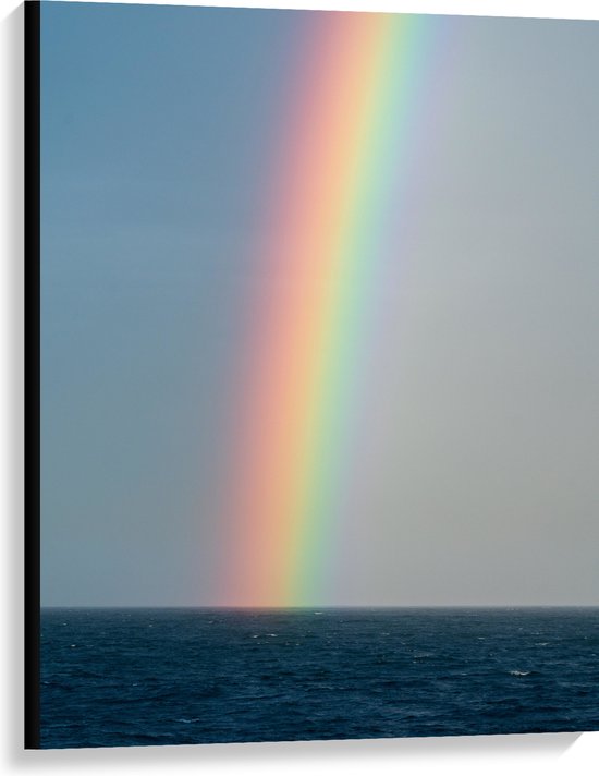 WallClassics - Canvas - Heldere Regenboog Landend in Zeewater - 75x100 cm Foto op Canvas Schilderij (Wanddecoratie op Canvas)