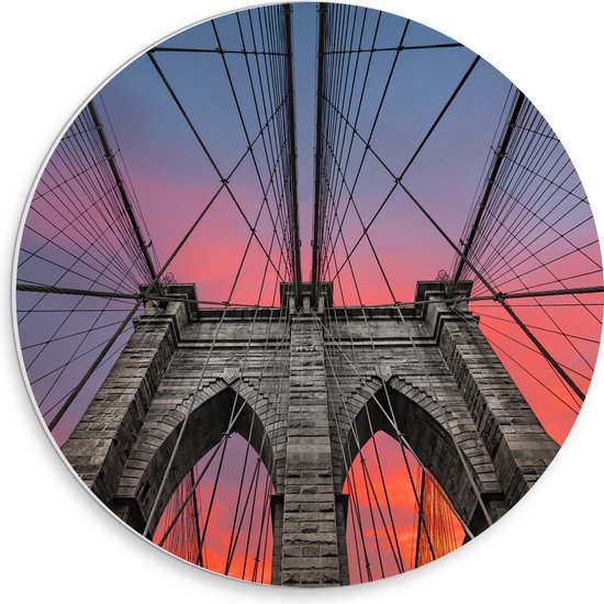 PVC Schuimplaat Muurcirkel - Uitzicht vanaf Brooklyn Bridge, New York City - 30x30 cm Foto op Muurcirkel (met ophangsysteem)