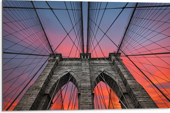 Dibond - Uitzicht vanaf Brooklyn Bridge, New York City - 75x50 cm Foto op Aluminium (Wanddecoratie van metaal)