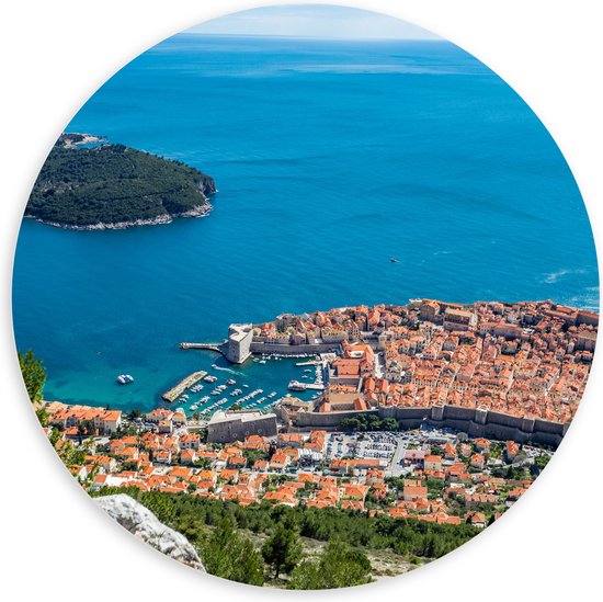 PVC Schuimplaat Muurcirkel - Uitzicht op Traditionele Gebouwen van Kustplaats Dubrovnik, Kroatië - 100x100 cm Foto op Muurcirkel (met ophangsysteem)