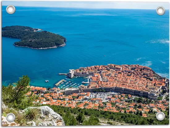 Tuinposter – Uitzicht op Traditionele Gebouwen van Kustplaats Dubrovnik, Kroatië - 40x30 cm Foto op Tuinposter (wanddecoratie voor buiten en binnen)