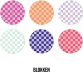 BONT | Onderzetters Blokken - 6 stuks - Neon - Checkers - Blokjes - Coasters - Forex onderzetters - Rond