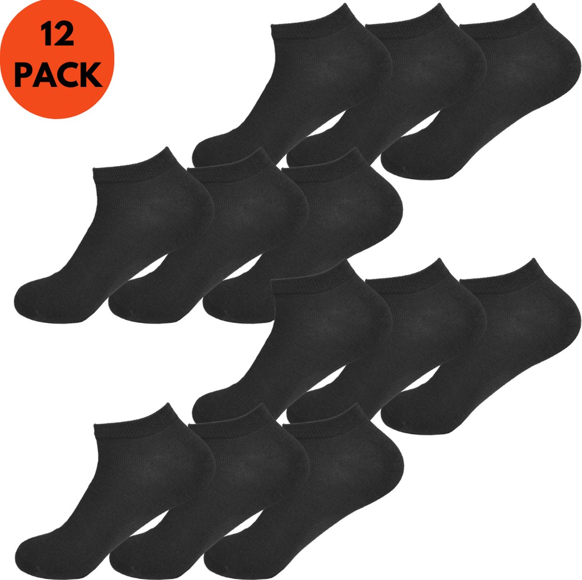 Enkelsokken Heren Dames | Katoen | Unisex | 12-Pack | Zwart | Maat 35-40 | Korte Sokken | Enkelsokken Unisex - Merkloos