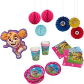 Paw Patrol - Feestpakket - Kinderfeest - Feestversiering - Verjaardag - Bordjes - Bekers - Servetten - Waaier plafonddecoratie - 2 kleuren Honeycomb hangdecoratie - Helium ballon - Roze.