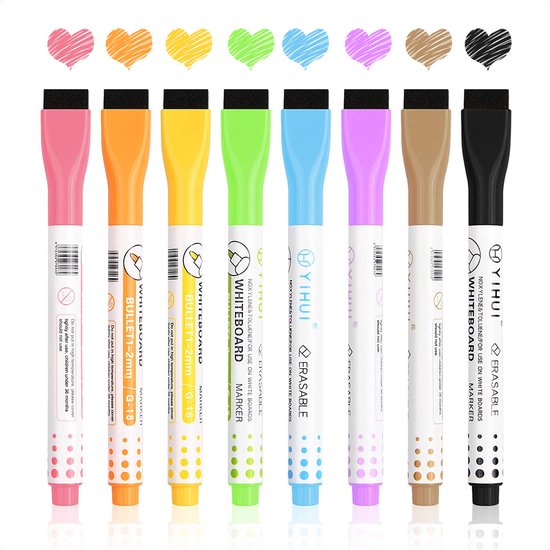 Foto: Bablue whiteboard stiften whiteboard marker 8 stuks verschillende kleuren magnetische markers set stift magnetisch en gekleurd stiften kinderen stiften voor volwassenen met wisser