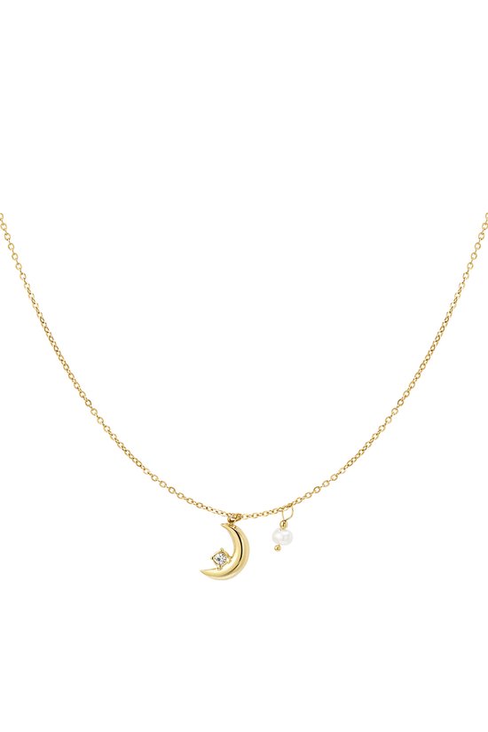 Yehwang | Collier or avec lune | collier avec perle