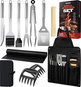 Squago BBQ accessoires XXL Set avec tablier - Set d'outils avec pinces Brush Mat