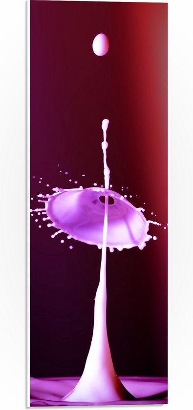 PVC Schuimplaat- Roze Druppel die in het Water Valt en Weer Terug Omhoog Splasht - 20x60 cm Foto op PVC Schuimplaat