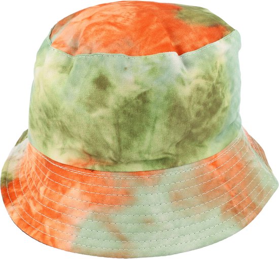 Bucket Hat Omkeerbaar Tie Dye Groen Oranje Beide Zijden Te Dragen Donker Blauw Vissershoedje Festival Hoedje Tie-Dye Batik
