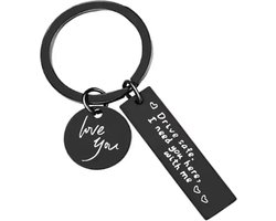 Soraro Sleutelhanger voor Hem en Haar | Zwart | Drive Safe | Love You | Relatie Geschenk | Relatie Koppel Cadeau | Cadeautje voor vrouw | Valentijn | Romantisch Cadeau