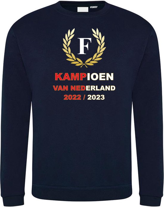 Foto: Sweater krans kampioen 2022 2023 rotterdam supporter shirt kampioen kampioensshirt navy maat xl