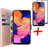 Samsung A10 Hoesje en Samsung A10 Screenprotector - Samsung Galaxy A10 Hoesje Book Case Leer Wallet Roségoud + Full Screen Protector - Hoesje Samsung A10 - Screenprotector Samsung