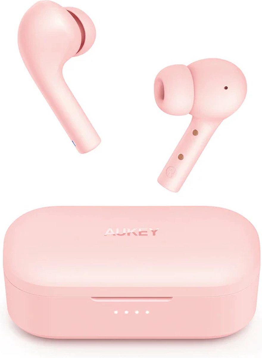 Aukey EP-T21S - Bluetooth oordopjes - Roze - Draadloze earbuds met bas - 30 uur looptijd - USB-C Quick Charge - IPX6 waterdicht