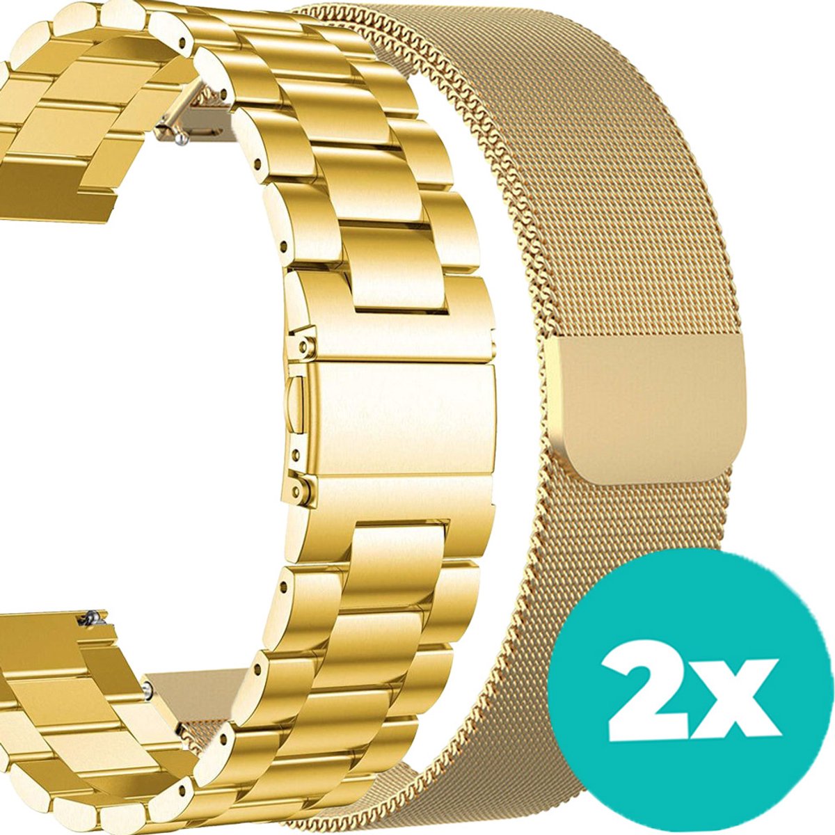 Smartwatch bandjes - 2 pack - Stalen band - Milanese band – Goud – Goud - 18mm bandje – set van 2 – Geschikt voor Vivoactive 4s / Garmin Venu 2s / Garmin Vivomove 3s - Milanees bandje - Stalen bandje