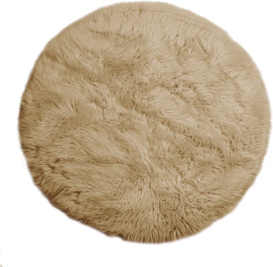 Tapis en Peau de Mouton Reykjavik - Imitation Fourrure - Ø95cm - Beige / Caramel - HOOMstyle