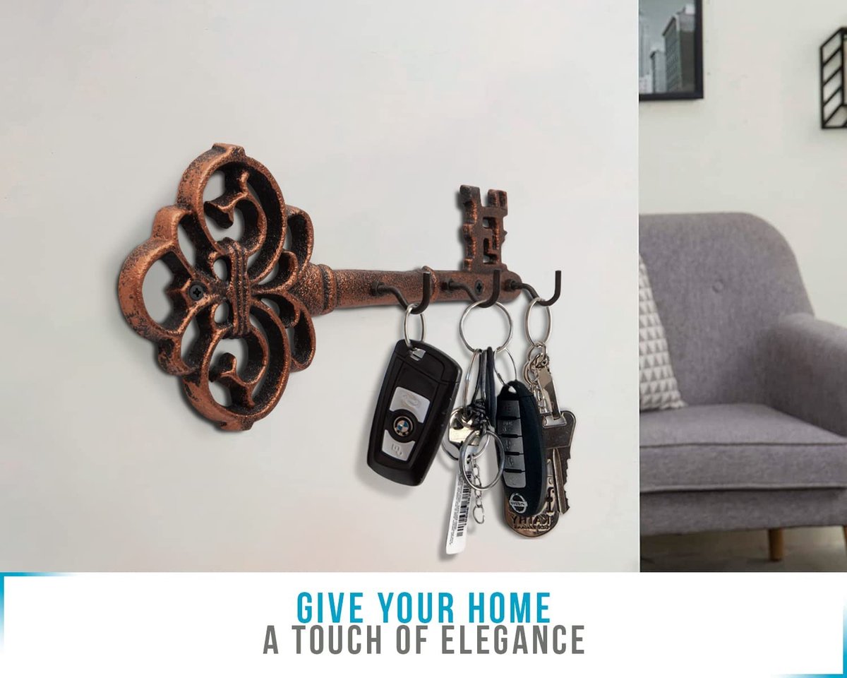 Sleutelhouder Keys - Aan De Wand Gemonteerde Westerse Sleutelhouder 4 Sleutelhangers Decoratief Gietijzeren Sleutelrek Met Schroeven En Ankers 6x8 Rustiek Blauw