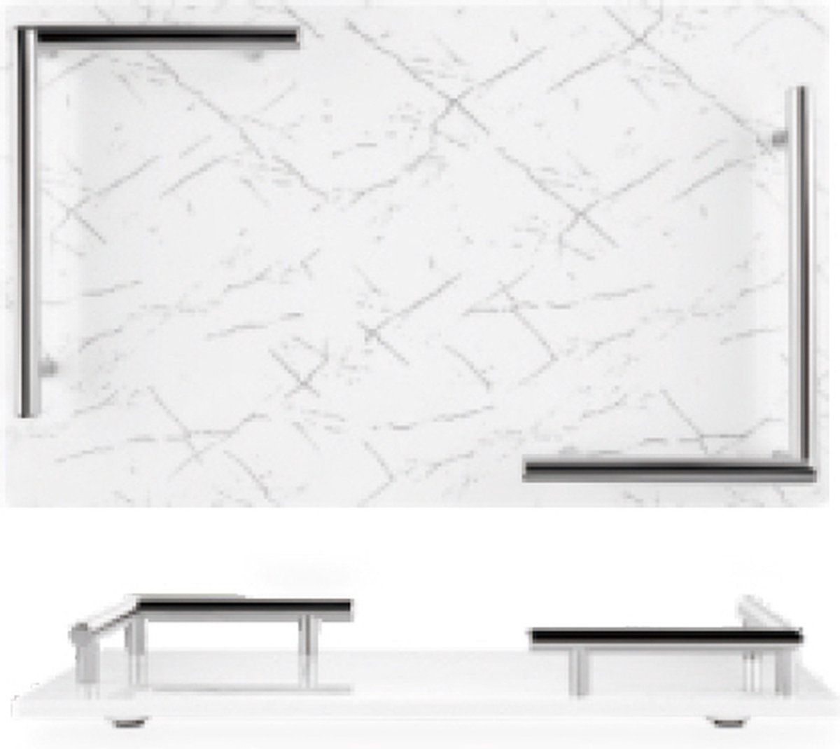 Melamine plateau - dienblad Marmer look 40x25cm - Wit-zilver