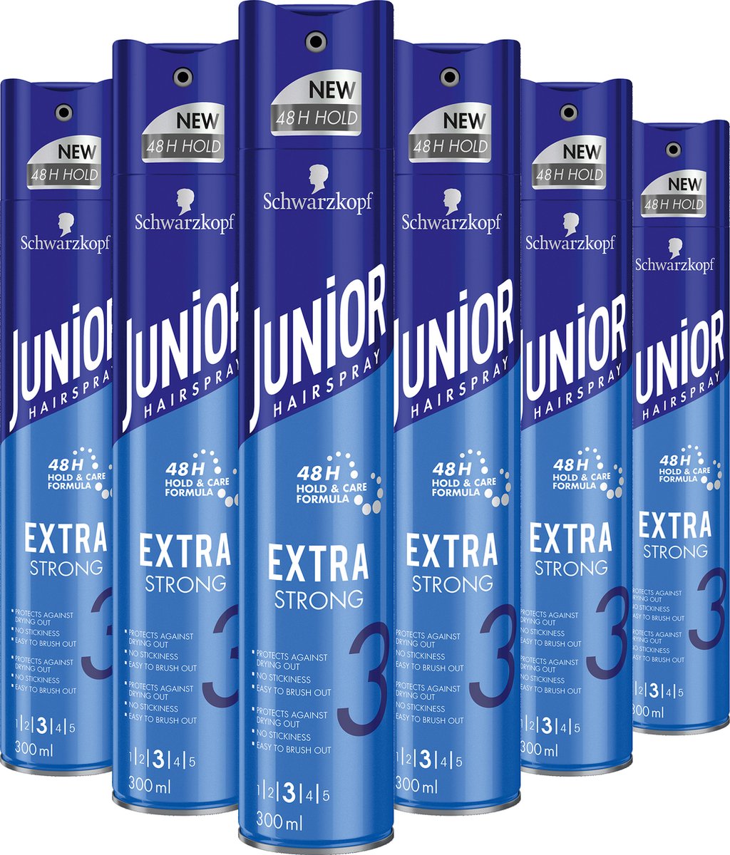 Junior Hairspray - Extra Strong - Haarlak - Haarstyling - Voordeelverpakking - 6 x 300 ml