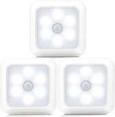 LED Lamp met Bewegingssensor - 3 stuks - Warm Wit - Nachtlamp op Batterij - Draadloos Sensor - Kastverlichting - Trapverlichting - Nachtlampje - Aluminium - 22 mm