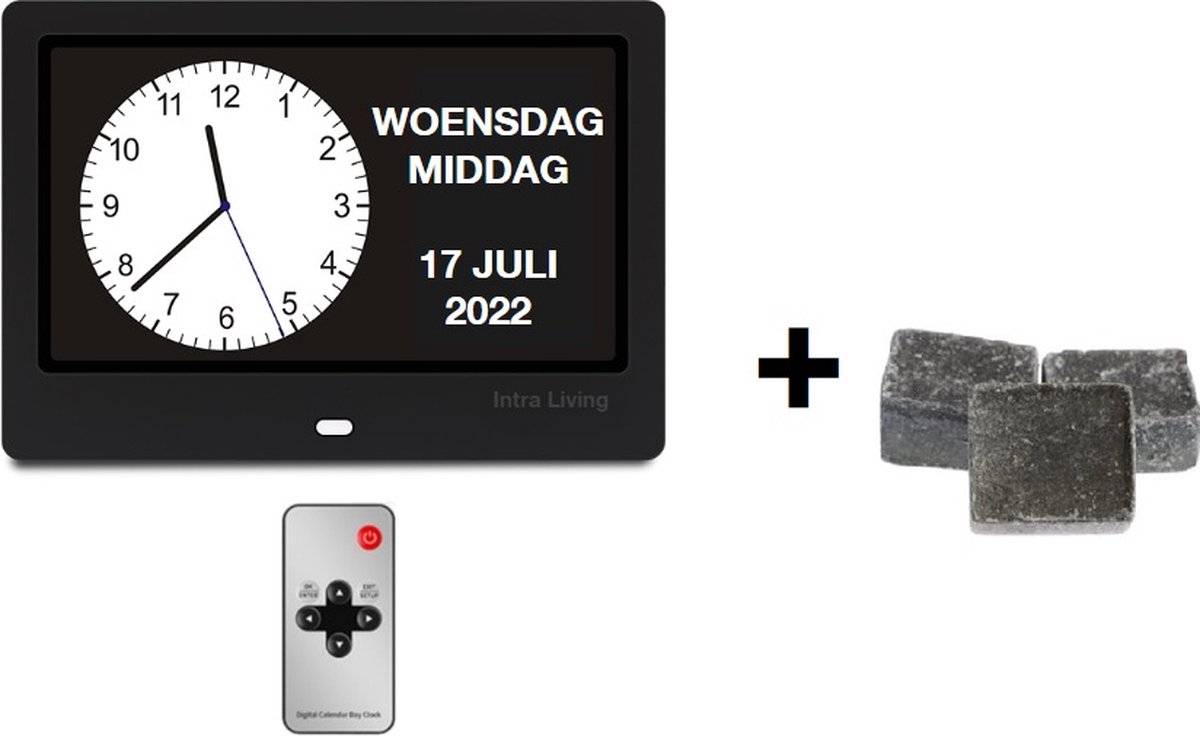 Digitale Klok en Kalender - Ochtend, middag en avond aanduiding - Zwart
