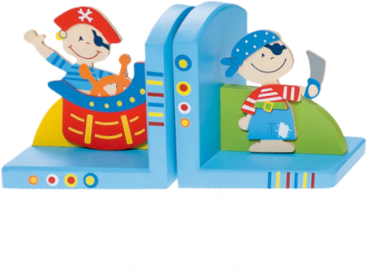 Simply for Kids Piraat - Boekensteun - Blauw - Hout - Set van 2