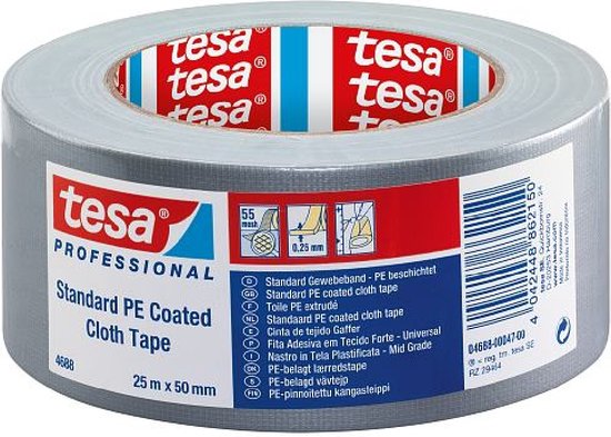 Tesa 04688 Textieltape - Standaard - Grijs - 50mm x 50m