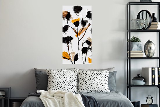 Stickers muraux - Feuille autocollante - Fleurs - Zwart - Plantes - Pastel - Jaune - 40x80 cm - Film adhésif - Stickers muraux chambre enfant - Papier peint autocollant - Papier peint autocollant - Feuille autocollante