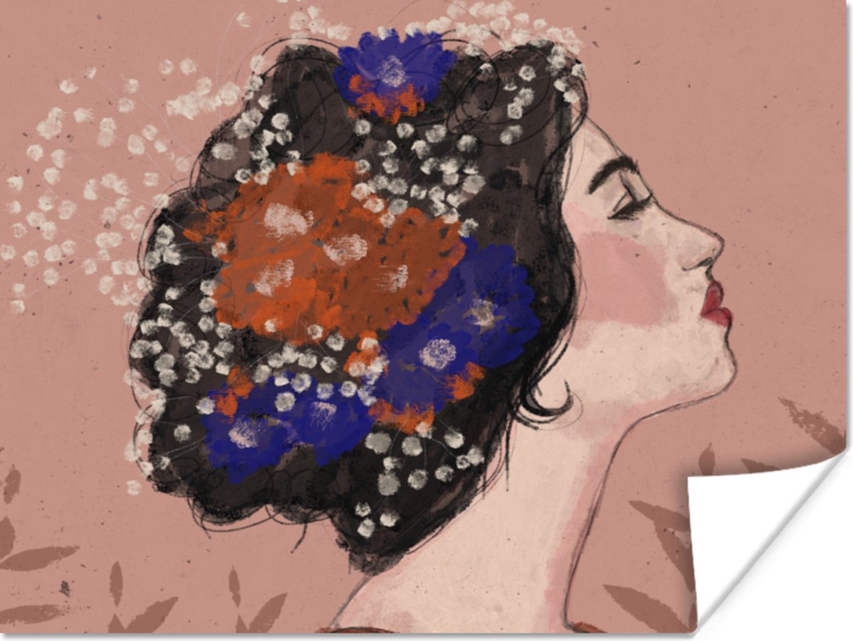 Portret - Bloemen - Vrouw - Bruin - Pastel