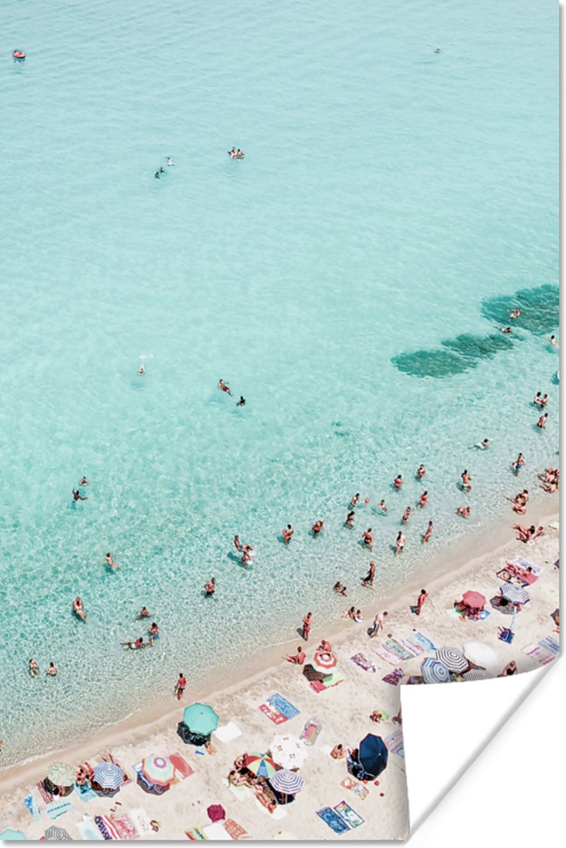 Poster Zee - Strand - Parasols - Blauw - Zomer - 60x90 cm