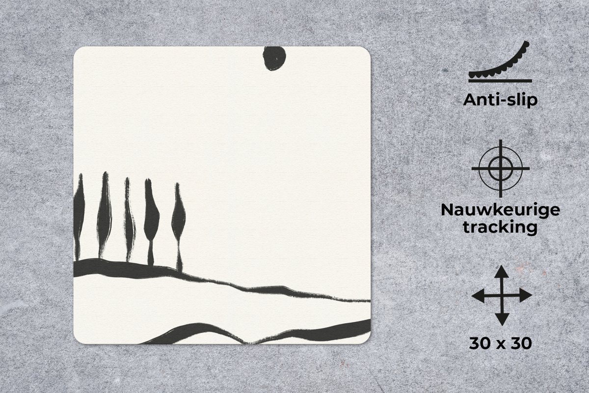 Muismat 30x30 cm - Mousepad Landschap - Abstract - Zwart - Wit - Muismatten